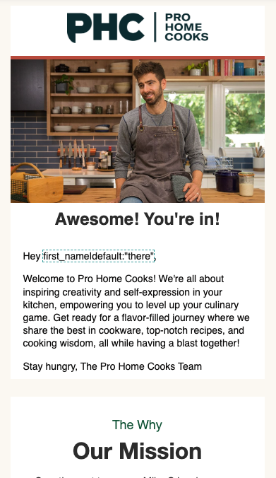 Example of a welcome email for email lists.