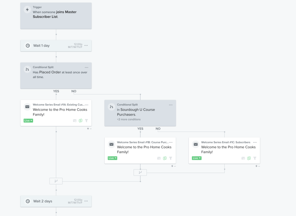 Example of a welcome flow email in Klayvio with multiple flow options.
